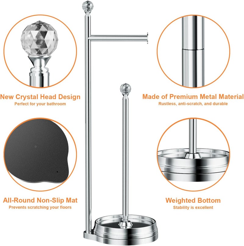 Kasunto Toilet Paper Holder for Bathroom, Heavy Weighted Metal Free Standing Toilet Paper Holder Stand with Crystal Ball, Toilet Paper Roll Stand for Bathroom Accessories - Image 2